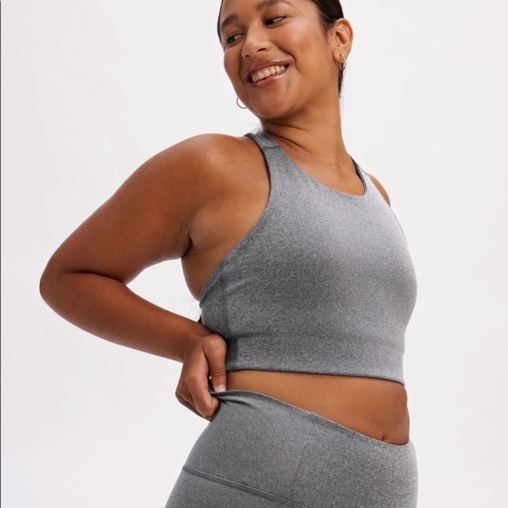 Girlfriend collective heather gravel heather Milo racerback bra